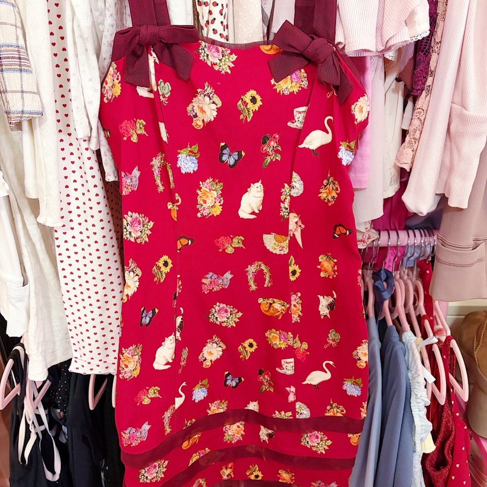 Urban Outfitters UO Kimchi Blue Red Coquette Swan Bow Mini Dress Sz XS